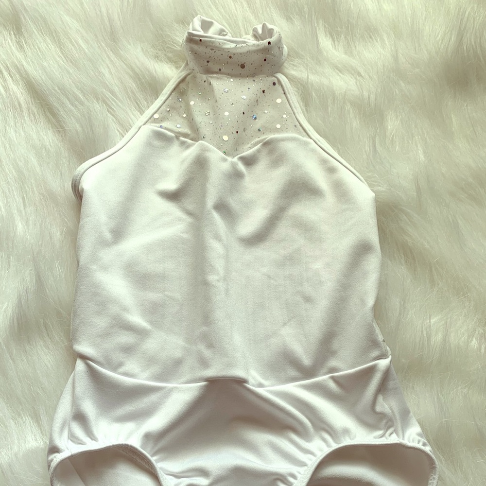 White sparkly mock neck dance leo